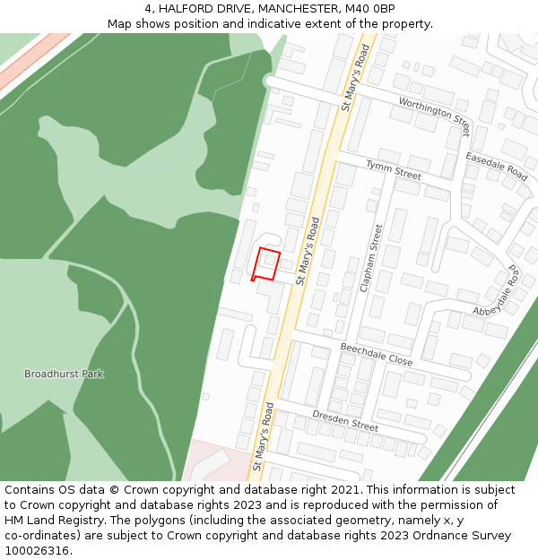4, HALFORD DRIVE, MANCHESTER, M40 0BP: Location map and indicative extent of plot