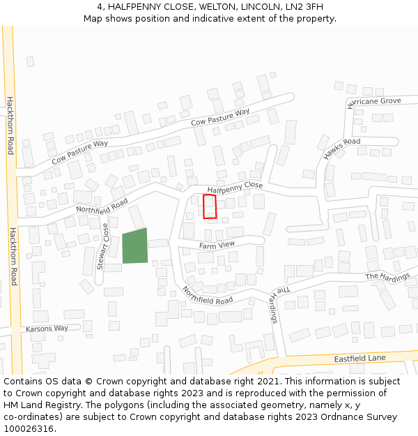 4, HALFPENNY CLOSE, WELTON, LINCOLN, LN2 3FH: Location map and indicative extent of plot
