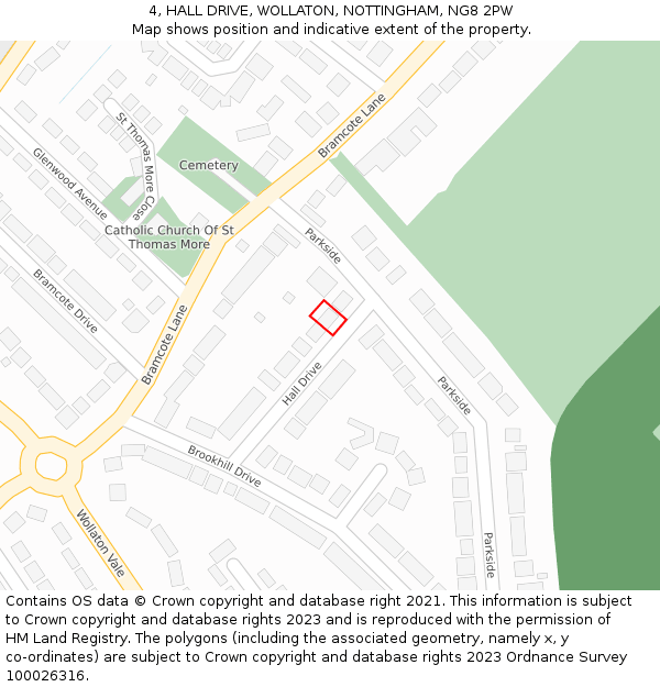 4, HALL DRIVE, WOLLATON, NOTTINGHAM, NG8 2PW: Location map and indicative extent of plot