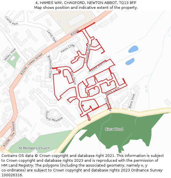 4, HAMES WAY, CHAGFORD, NEWTON ABBOT, TQ13 8FP: Location map and indicative extent of plot