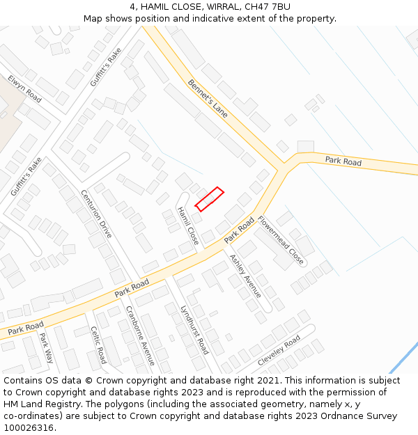 4, HAMIL CLOSE, WIRRAL, CH47 7BU: Location map and indicative extent of plot