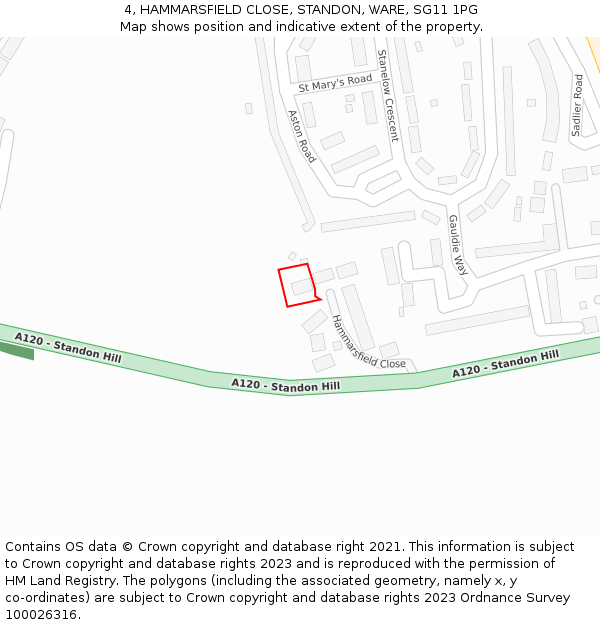 4, HAMMARSFIELD CLOSE, STANDON, WARE, SG11 1PG: Location map and indicative extent of plot