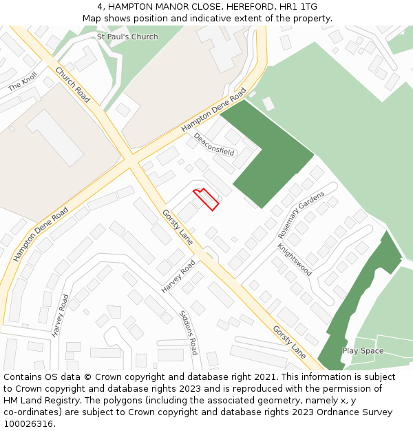 4, HAMPTON MANOR CLOSE, HEREFORD, HR1 1TG: Location map and indicative extent of plot