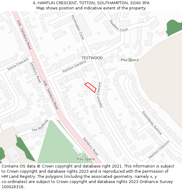 4, HAMTUN CRESCENT, TOTTON, SOUTHAMPTON, SO40 3PA: Location map and indicative extent of plot