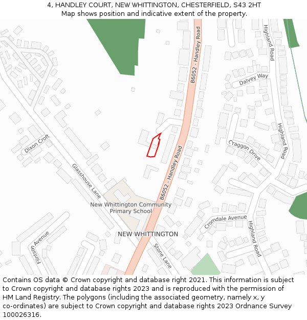 4, HANDLEY COURT, NEW WHITTINGTON, CHESTERFIELD, S43 2HT: Location map and indicative extent of plot