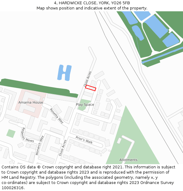 4, HARDWICKE CLOSE, YORK, YO26 5FB: Location map and indicative extent of plot