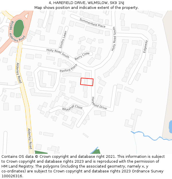 4, HAREFIELD DRIVE, WILMSLOW, SK9 1NJ: Location map and indicative extent of plot