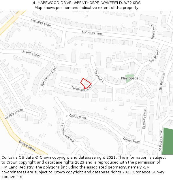 4, HAREWOOD DRIVE, WRENTHORPE, WAKEFIELD, WF2 0DS: Location map and indicative extent of plot