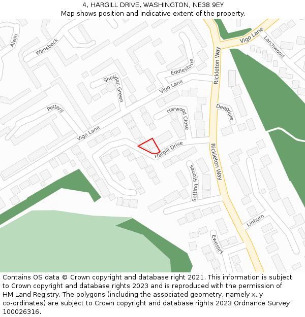 4, HARGILL DRIVE, WASHINGTON, NE38 9EY: Location map and indicative extent of plot