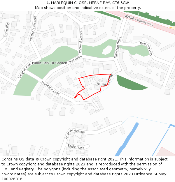 4, HARLEQUIN CLOSE, HERNE BAY, CT6 5GW: Location map and indicative extent of plot