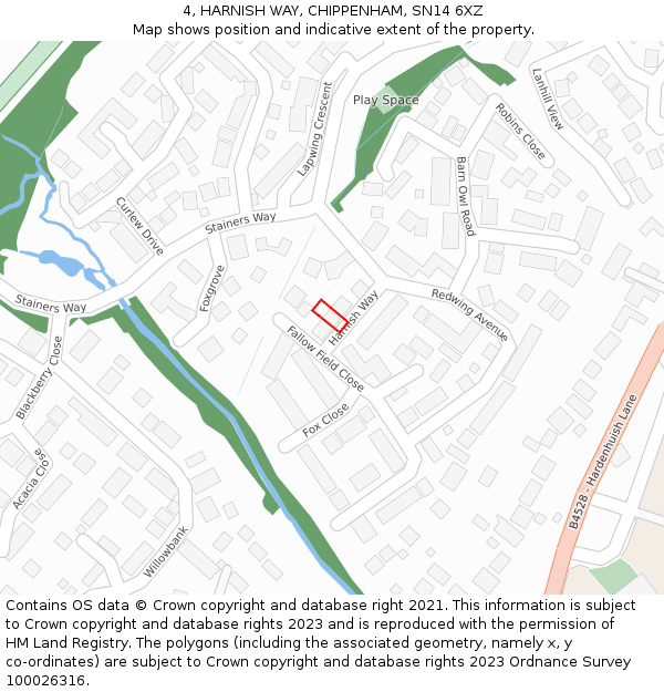 4, HARNISH WAY, CHIPPENHAM, SN14 6XZ: Location map and indicative extent of plot