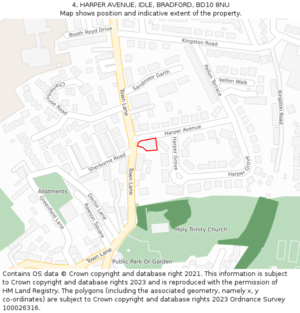 4, HARPER AVENUE, IDLE, BRADFORD, BD10 8NU: Location map and indicative extent of plot