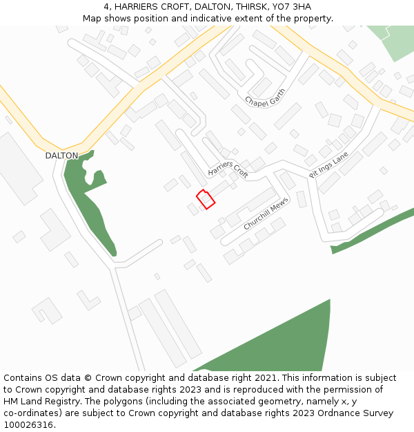 4, HARRIERS CROFT, DALTON, THIRSK, YO7 3HA: Location map and indicative extent of plot