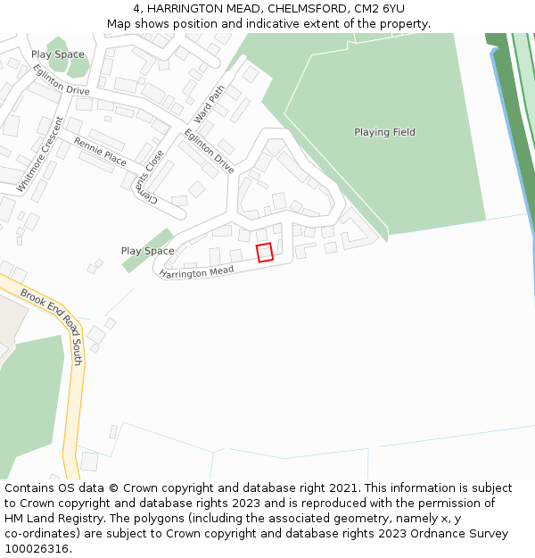 4, HARRINGTON MEAD, CHELMSFORD, CM2 6YU: Location map and indicative extent of plot