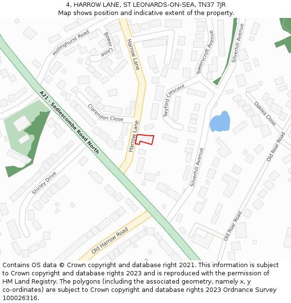 4, HARROW LANE, ST LEONARDS-ON-SEA, TN37 7JR: Location map and indicative extent of plot