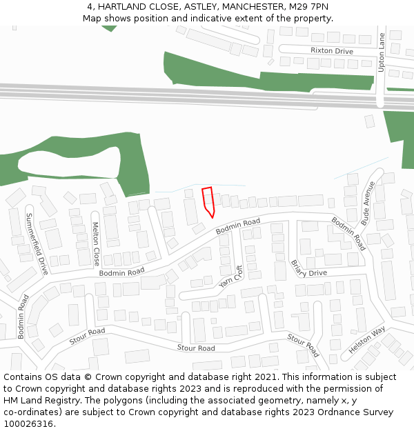 4, HARTLAND CLOSE, ASTLEY, MANCHESTER, M29 7PN: Location map and indicative extent of plot