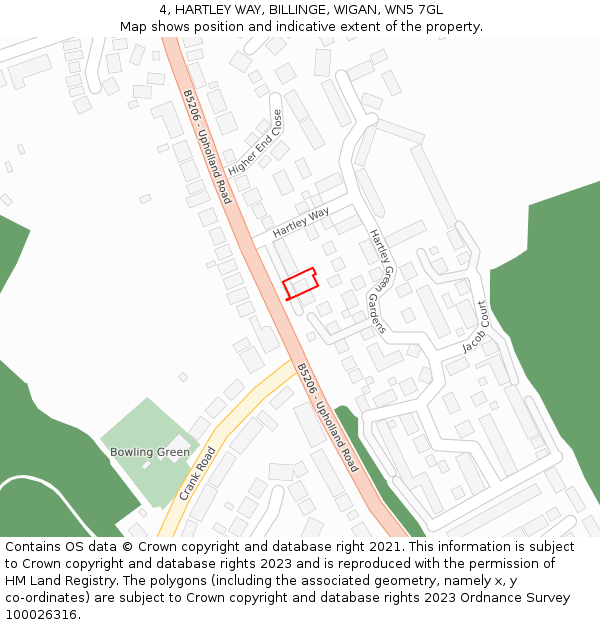 4, HARTLEY WAY, BILLINGE, WIGAN, WN5 7GL: Location map and indicative extent of plot