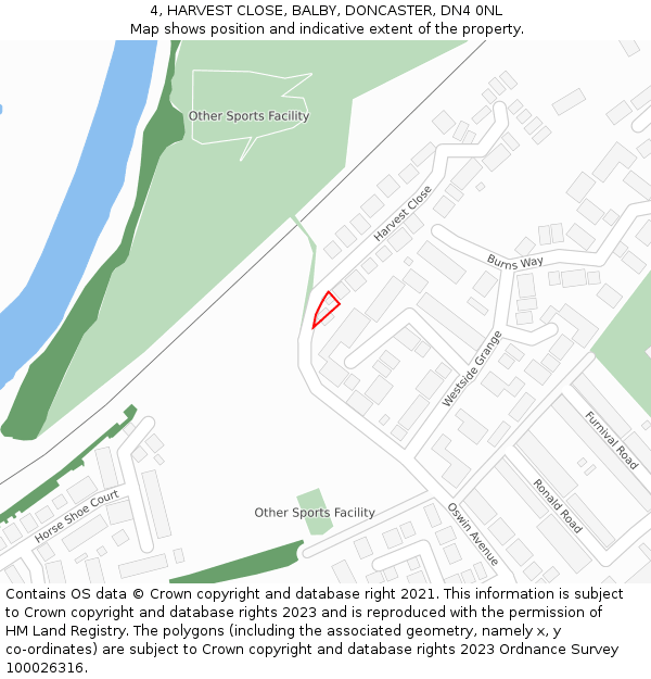 4, HARVEST CLOSE, BALBY, DONCASTER, DN4 0NL: Location map and indicative extent of plot