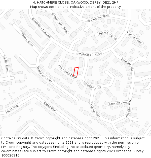 4, HATCHMERE CLOSE, OAKWOOD, DERBY, DE21 2HP: Location map and indicative extent of plot