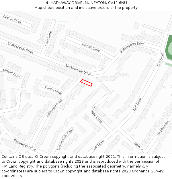 4, HATHAWAY DRIVE, NUNEATON, CV11 6NU: Location map and indicative extent of plot