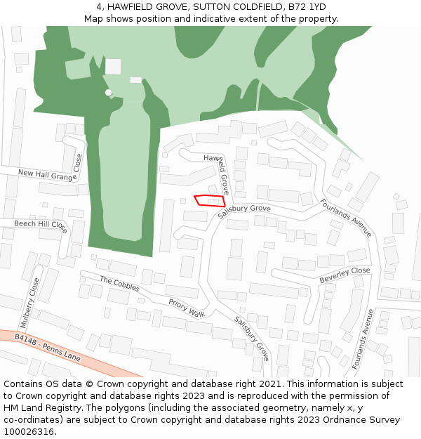 4, HAWFIELD GROVE, SUTTON COLDFIELD, B72 1YD: Location map and indicative extent of plot