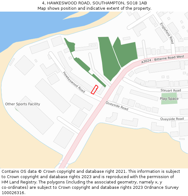 4, HAWKESWOOD ROAD, SOUTHAMPTON, SO18 1AB: Location map and indicative extent of plot