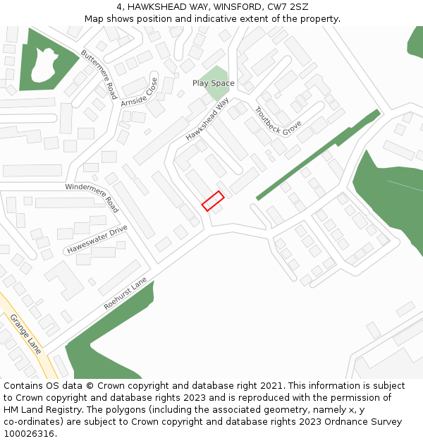 4, HAWKSHEAD WAY, WINSFORD, CW7 2SZ: Location map and indicative extent of plot