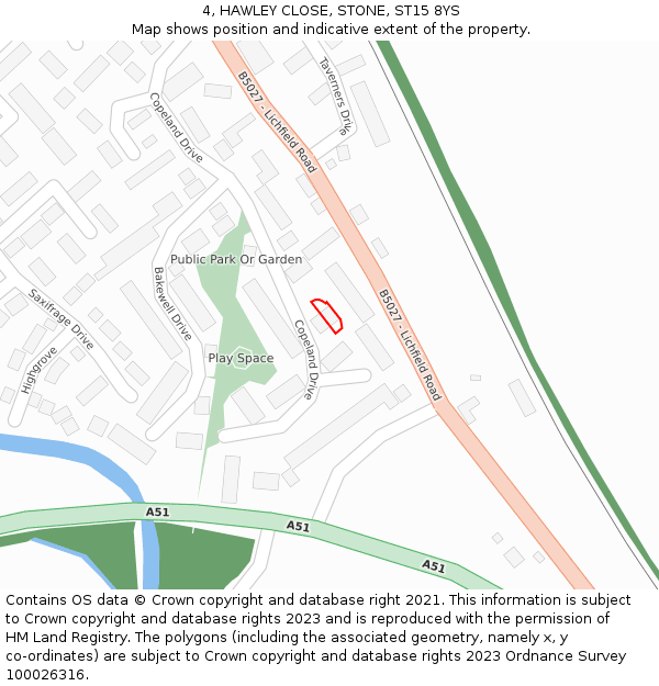 4, HAWLEY CLOSE, STONE, ST15 8YS: Location map and indicative extent of plot