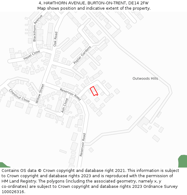 4, HAWTHORN AVENUE, BURTON-ON-TRENT, DE14 2FW: Location map and indicative extent of plot