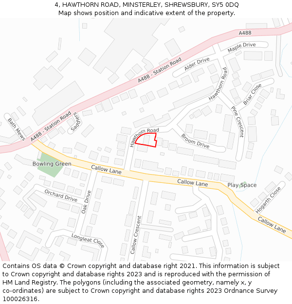4, HAWTHORN ROAD, MINSTERLEY, SHREWSBURY, SY5 0DQ: Location map and indicative extent of plot