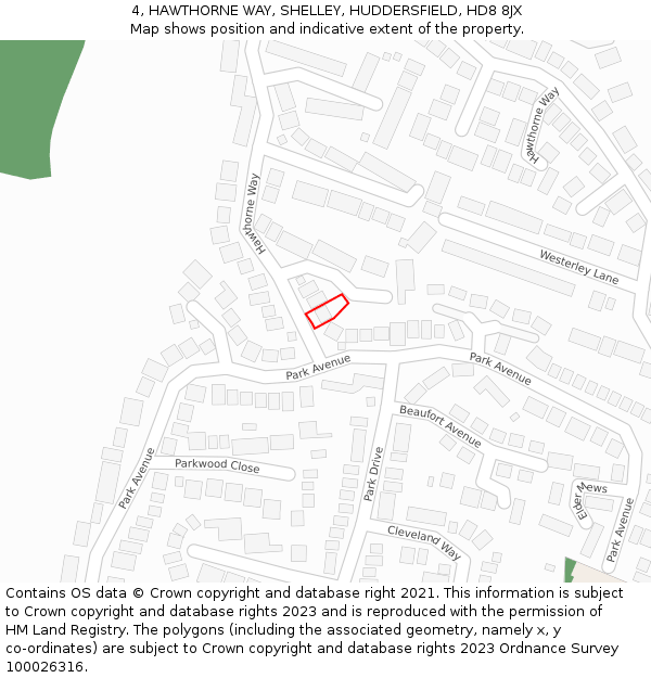 4, HAWTHORNE WAY, SHELLEY, HUDDERSFIELD, HD8 8JX: Location map and indicative extent of plot