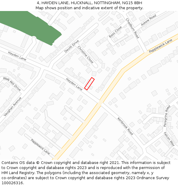 4, HAYDEN LANE, HUCKNALL, NOTTINGHAM, NG15 8BH: Location map and indicative extent of plot