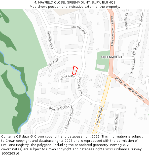 4, HAYFIELD CLOSE, GREENMOUNT, BURY, BL8 4QE: Location map and indicative extent of plot