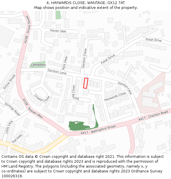 4, HAYWARDS CLOSE, WANTAGE, OX12 7AT: Location map and indicative extent of plot