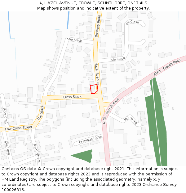 4, HAZEL AVENUE, CROWLE, SCUNTHORPE, DN17 4LS: Location map and indicative extent of plot