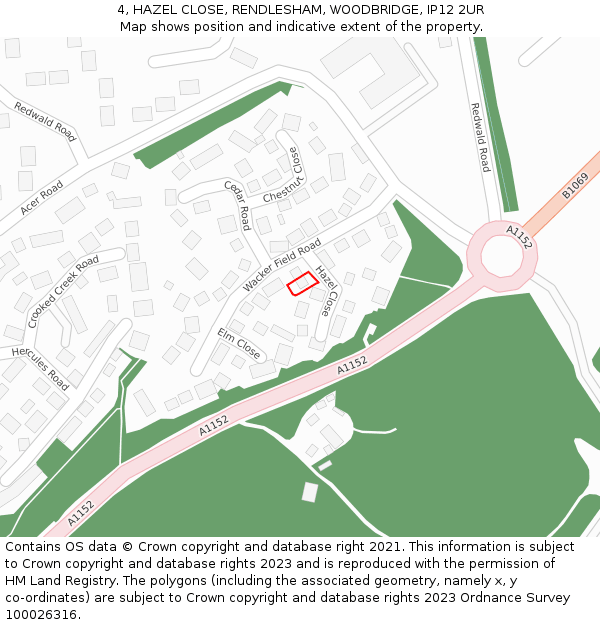 4, HAZEL CLOSE, RENDLESHAM, WOODBRIDGE, IP12 2UR: Location map and indicative extent of plot