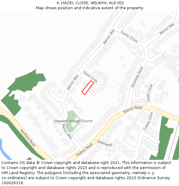 4, HAZEL CLOSE, WELWYN, AL6 0DJ: Location map and indicative extent of plot