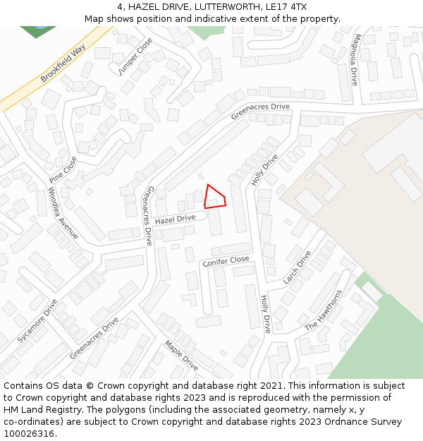 4, HAZEL DRIVE, LUTTERWORTH, LE17 4TX: Location map and indicative extent of plot