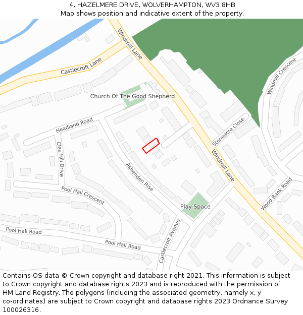 4, HAZELMERE DRIVE, WOLVERHAMPTON, WV3 8HB: Location map and indicative extent of plot
