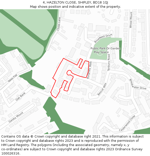4, HAZELTON CLOSE, SHIPLEY, BD18 1QJ: Location map and indicative extent of plot