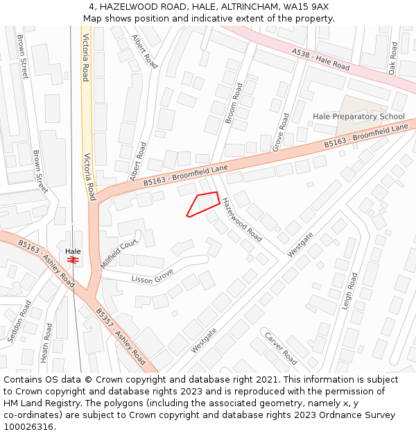 4, HAZELWOOD ROAD, HALE, ALTRINCHAM, WA15 9AX: Location map and indicative extent of plot