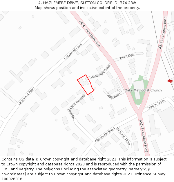 4, HAZLEMERE DRIVE, SUTTON COLDFIELD, B74 2RW: Location map and indicative extent of plot
