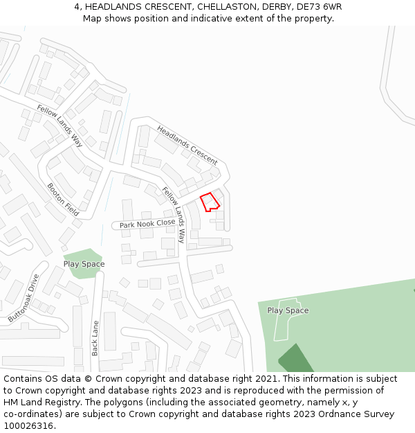 4, HEADLANDS CRESCENT, CHELLASTON, DERBY, DE73 6WR: Location map and indicative extent of plot