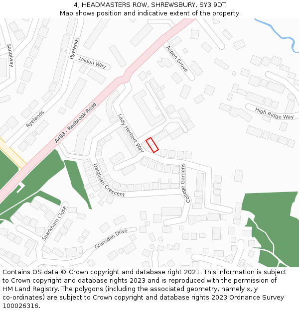 4, HEADMASTERS ROW, SHREWSBURY, SY3 9DT: Location map and indicative extent of plot