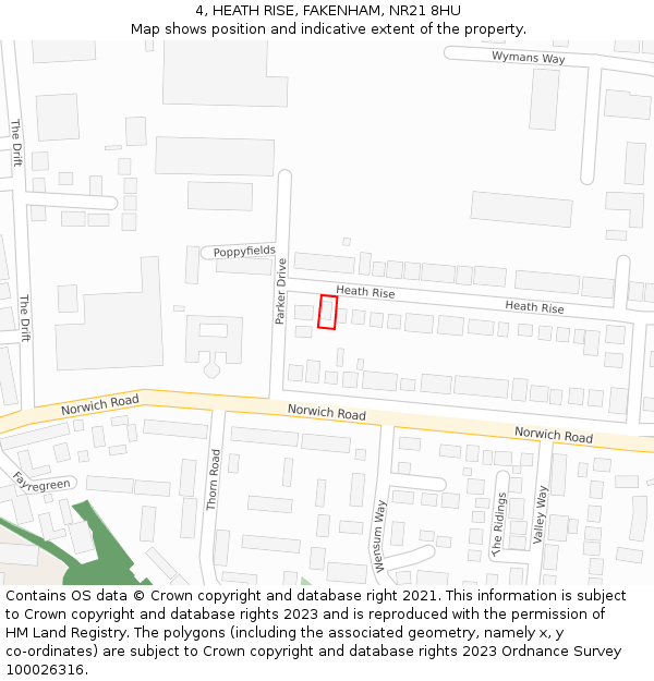 4, HEATH RISE, FAKENHAM, NR21 8HU: Location map and indicative extent of plot