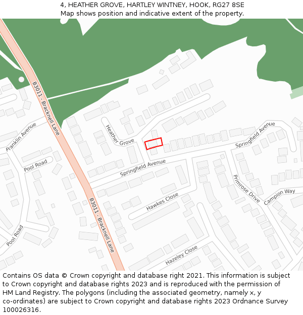 4, HEATHER GROVE, HARTLEY WINTNEY, HOOK, RG27 8SE: Location map and indicative extent of plot