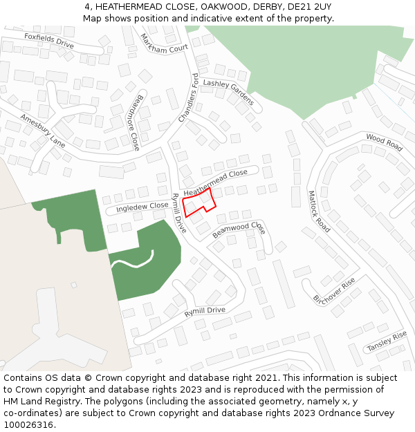 4, HEATHERMEAD CLOSE, OAKWOOD, DERBY, DE21 2UY: Location map and indicative extent of plot