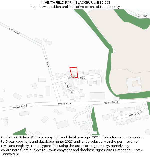 4, HEATHFIELD PARK, BLACKBURN, BB2 6QJ: Location map and indicative extent of plot
