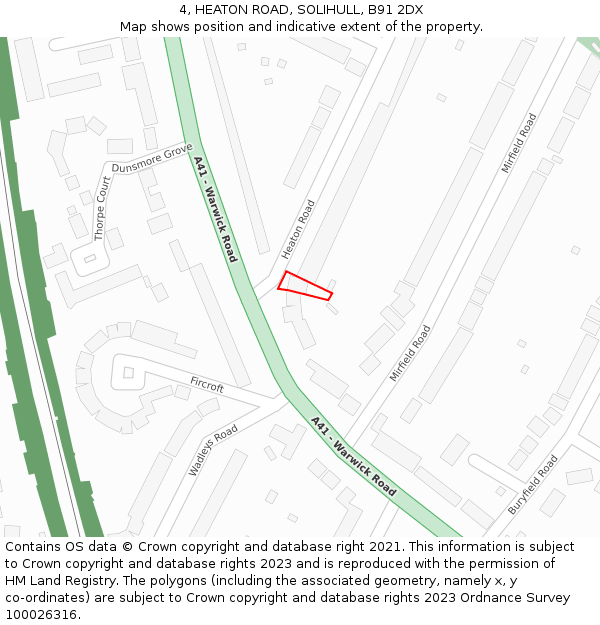 4, HEATON ROAD, SOLIHULL, B91 2DX: Location map and indicative extent of plot