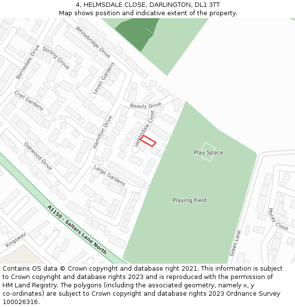 4, HELMSDALE CLOSE, DARLINGTON, DL1 3TT: Location map and indicative extent of plot